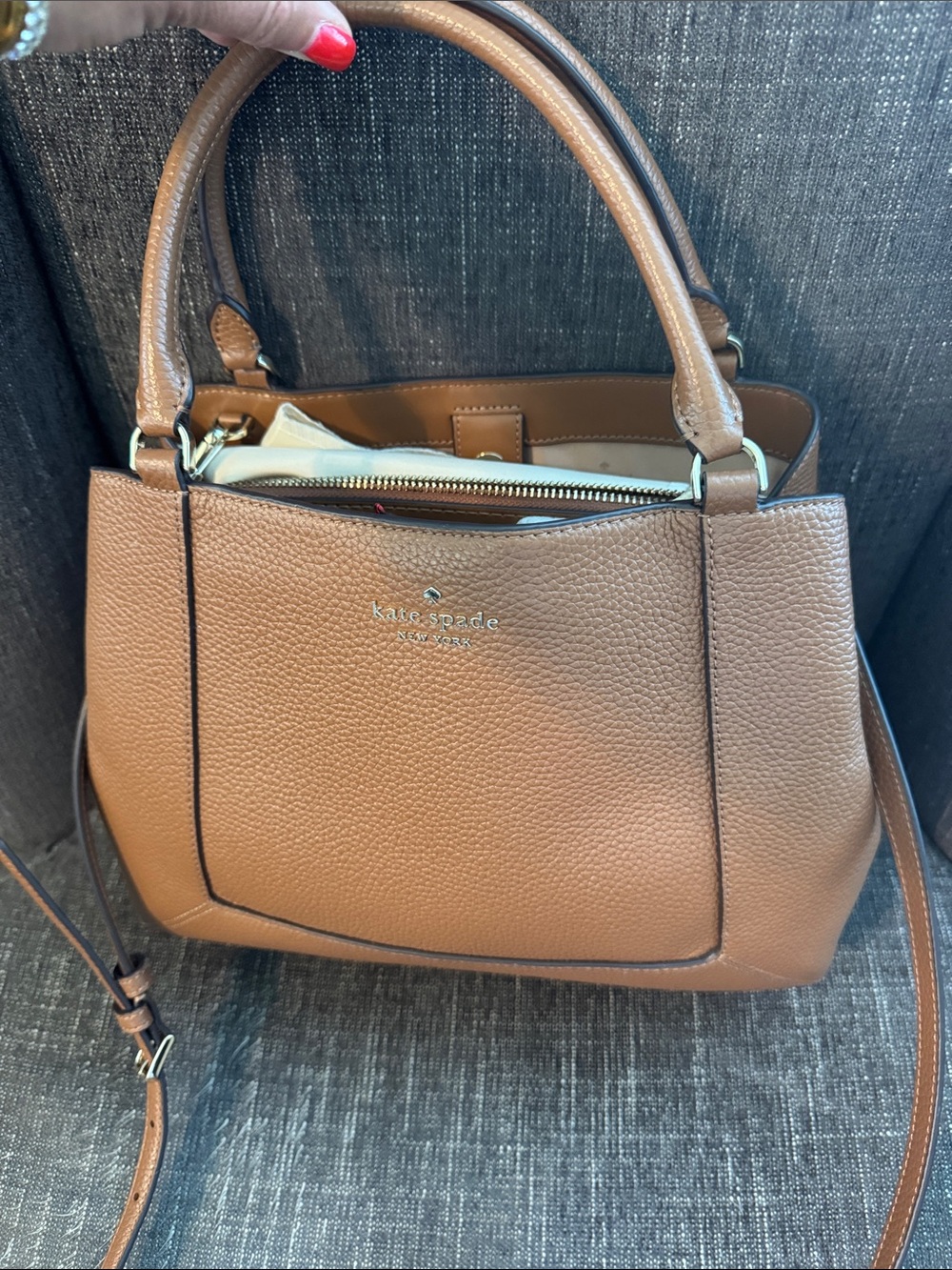 kate spade Pebbled Leather Satchel in Cognac